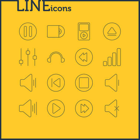 Vector Illustration Of 16 Melody Icons. Editable Pack Of Start, Audio, Reversing And Other Elements.のイラスト素材