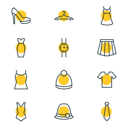 Vector Illustration Of 12 Clothes Icons. Editable Pack Of Pompom, Evening Dress, Sarafan And Other Elements.のイラスト素材