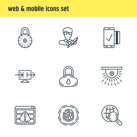 Vector Illustration Of 9 Security Icons. Editable Pack Of Send Information, Internet Surfing, Browser Warning And Other Elements.のイラスト素材