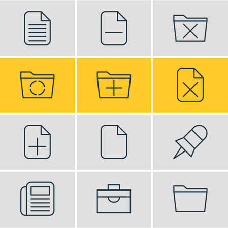 Vector Illustration Of 12 Workplace Icons. Editable Pack Of Template, Portfolio, Document And Other Elements.のイラスト素材