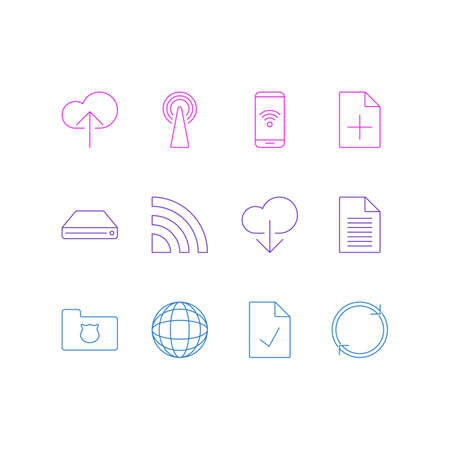Vector Illustration Of 12 Internet Icons. Editable Pack Of Sheet, Checked Note, Router And Other Elements.のイラスト素材