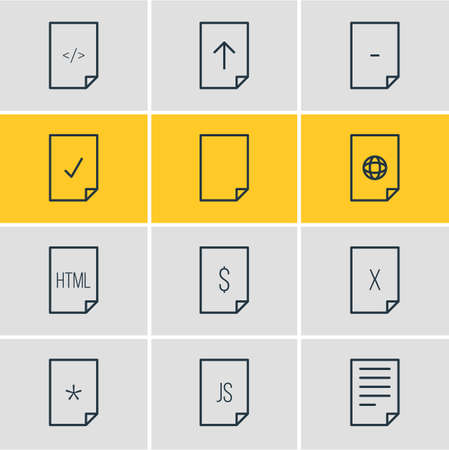 Vector Illustration Of 12 File Icons. Editable Pack Of File, Internet, Remove And Other Elements.のイラスト素材