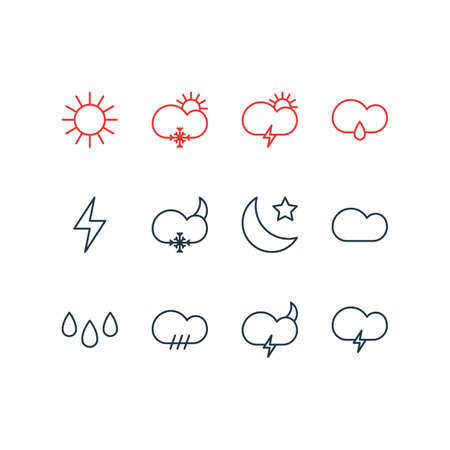 Vector Illustration Of 12 Atmosphere Icons. Editable Pack Of Sunlight, Sunny, Windstorm And Other Elements.のイラスト素材