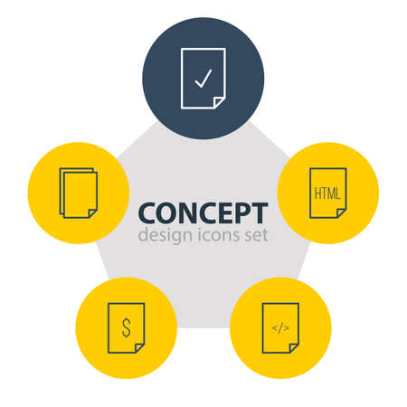 Editable Pack Of Code, Copy, HTML And Other Elements.  Vector Illustration Of 5 Paper Icons.のイラスト素材