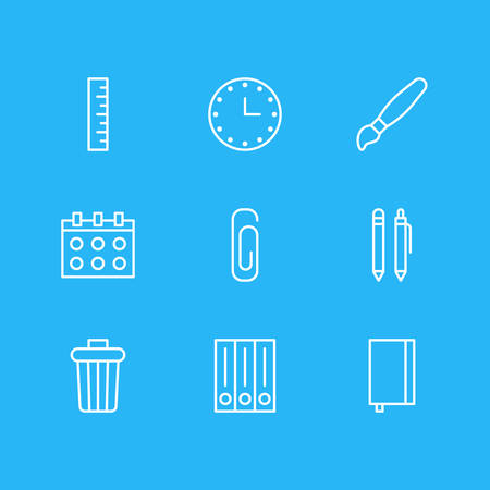 Vector Illustration Of 9 Stationery Icons. Editable Pack Of Paint, Pencil, Copybook And Other Elements.のイラスト素材