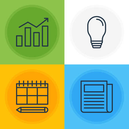 Editable Pack Of Daily Press, Schedule, Statistics And Other Elements.  Vector Illustration Of 4 Marketing Icons.のイラスト素材