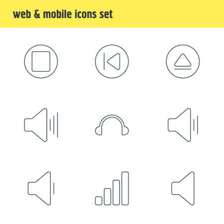 illustration of 9 melody icons line style. Editable set of volume down, stop, eject and other elements.の写真素材