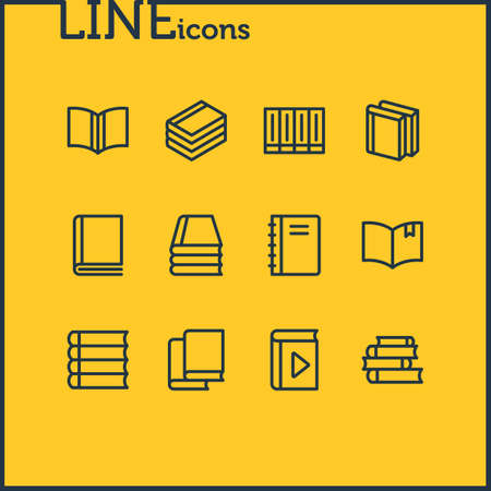 Vector illustration of 12 book reading icons line style. Editable set of spiral book, copybook, book reading and other icon elements.のイラスト素材