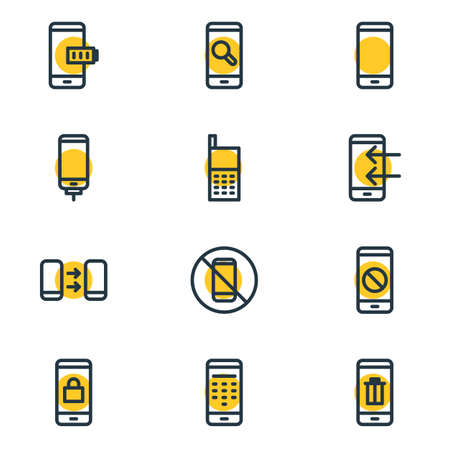 illustration of 12 telephone icons line style. Editable set of pass code, transfer, search and other icon elements.の写真素材