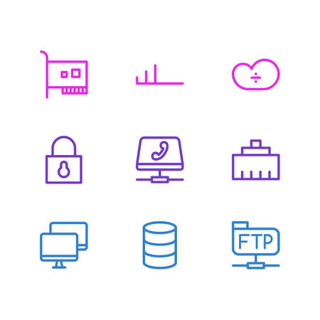 Vector illustration of 9 network icons line style. Editable set of remote, controller, file transfer protocol and other icon elements.のイラスト素材