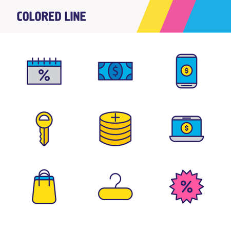 Vector illustration of 9 wholesale icons colored line. Editable set of mobile payment, sales, money and other icon elements.のイラスト素材