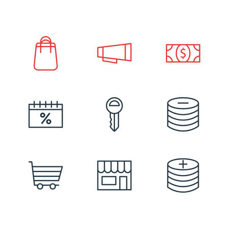Vector illustration of 9 wholesale icons line style. Editable set of shop, shopping cart, advertisement and other icon elements.のイラスト素材