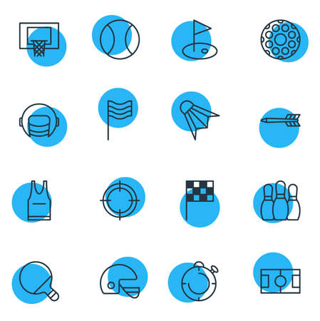 Vector illustration of 16 fitness icons line style. Editable set of helmet, ball, arrow and other icon elements.のイラスト素材