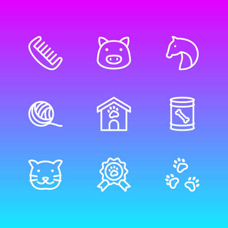 Vector illustration of 9 zoo icons line style. Editable set of pet, dog food in can, horse and other icon elements.のイラスト素材