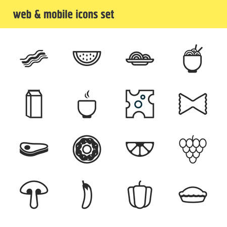Vector illustration of 16 eating icons line style. Editable set of steak, bell pepper, spaghetti and other icon elements.のイラスト素材