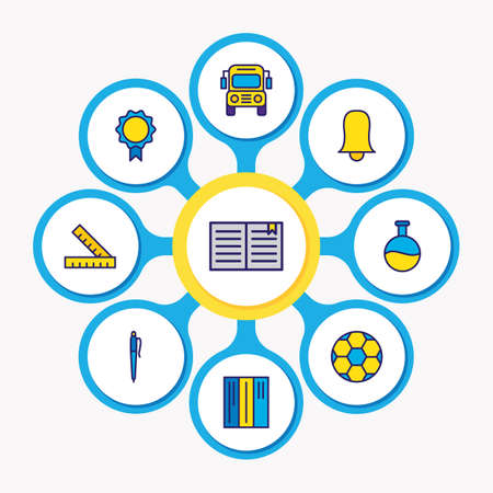 Vector illustration of 9 education icons colored line. Editable set of rulers, book, award and other icon elements.のイラスト素材