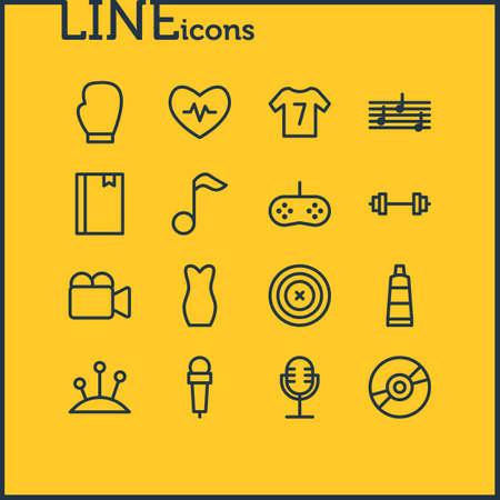 Vector illustration of 16 lifestyle icons line style. Editable set of box glove, barbell, heartbeat and other icon elements.のイラスト素材