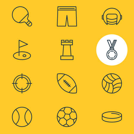 Vector illustration of 12 fitness icons line style. Editable set of award, ball, football and other icon elements.のイラスト素材