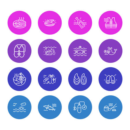 Vector illustration of 16 nautical icons line style. Editable set of cetacean, cod fish, oyster and other icon elements.のイラスト素材