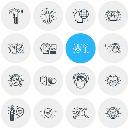 Vector illustration of 16 emoticon icons line style. Editable set of analysis, undecided, honesty and other icon elements.のイラスト素材