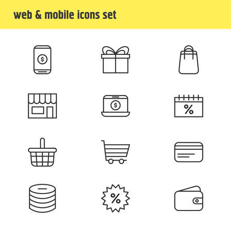 illustration of 12 wholesale icons line style. Editable set of basket, payment, credit card and other icon elements.の写真素材