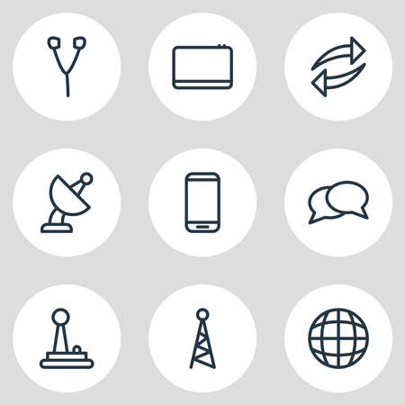 illustration of 9 media icons line style. Editable set of smartphone, joystick, tablet and other icon elements.の写真素材