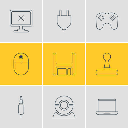 illustration of 9 notebook icons line style. Editable set of floppy disk, plug, game controller and other icon elements.の写真素材