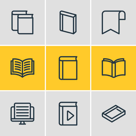 illustration of 9 read icons line style. Editable set of study, article, ribbon and other icon elements.の写真素材