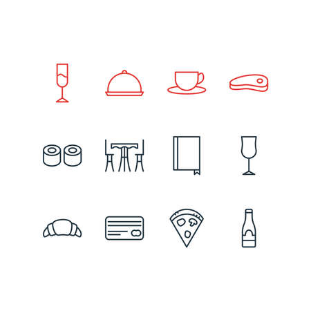 Vector illustration of 12 eating icons line style. Editable set of credit, restaurant, champagne and other icon elements.のイラスト素材