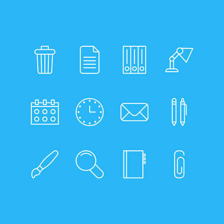 Vector illustration of 12 stationery icons line style. Editable set of envelope, pen, library and other icon elements.のイラスト素材