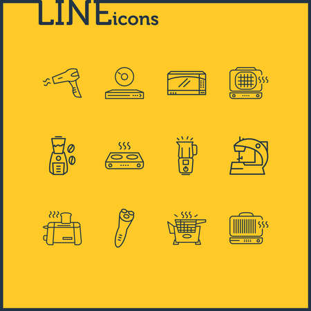 Vector illustration of 12 appliance icons line style. Editable set of electric razor, electric sewing machine, blender and other icon elements.のイラスト素材