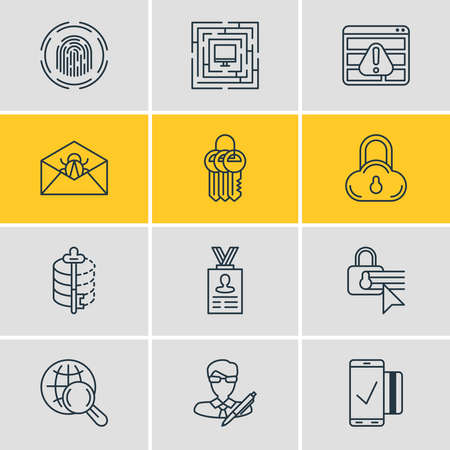 Vector illustration of 12 privacy icons line style. Editable set of cloud data protection, security settings, personal information and other icon elements.のイラスト素材