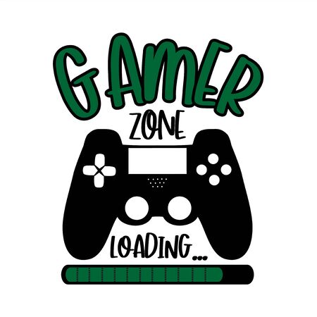 Gamer Zone loading ... funny text with controller. Good for T shirt print, poster, banner, and gifts design.のイラスト素材