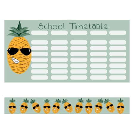 Cool pineapple Timetable and bookmarks set. For Children.のイラスト素材