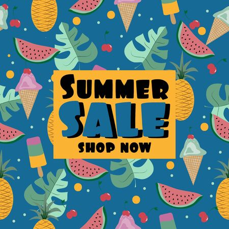 Summer sale exotic banner. Good for poster, banner, flyer, discount promotion.のイラスト素材