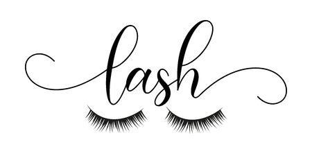 Lash calligraphy - and hand drawn lashes. Good for beauty salon design, poster, banner, textile print.のイラスト素材