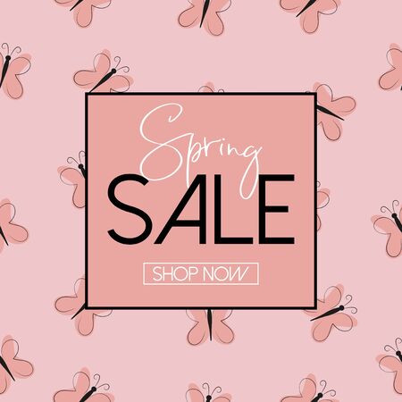 Spring sale text with butterflies-elegance design. Good for template, poster, banner, flyer, discount promotion.のイラスト素材