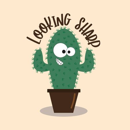 Looking Sharp - funny cactus. Good for t shirt print, postcard, poster, banner, textile and gift design.のイラスト素材