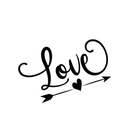 Love calligraphy text with arrow. Good for wedding decor, greeting card, poster, banner, textile print, and gift design.のイラスト素材