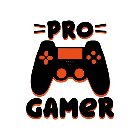 Pro Gamer- text with controller. Good for textile, t-shirt, banner, poster, print on gift.のイラスト素材