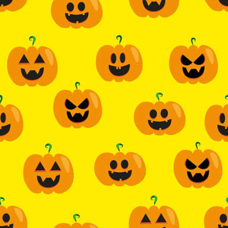 Pumpkin halloween face, seamless pattern.のイラスト素材