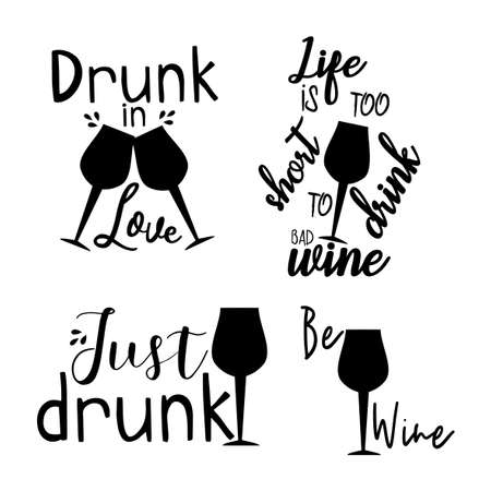 Wine quote and saying set with glasses. Good for scrap book, motivation posters, textiles, gifts, t-shirt, card, label.のイラスト素材
