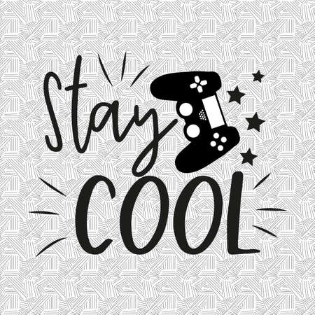 Stay cool text, wit black controller with stars, and modern seamless pattern background.のイラスト素材