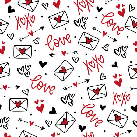 Vector doodle romantic seamless pattern.Trendy design concept for fashion textile print, wrapping and valentines day backgrounds.のイラスト素材