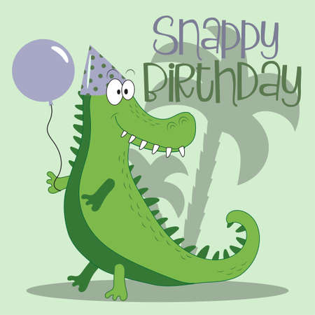 Snappy Birthday - funny greeting with cute crocodile with ballons. Good for greeting card, invitation card, textile print, and other gifts design for birthday.のイラスト素材