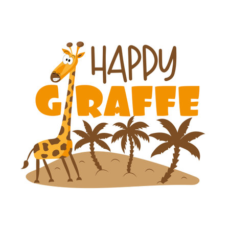 Happy Giraffe- funny hand drawn Giraffe with island. Good for Baby clothes, textile print, poster, card, and room decor.のイラスト素材