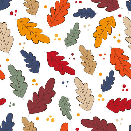 Autumnal oak leaves seamless pattern. Good for textile print, home decor, wallpaper, and wrapping paper, Autumn design.のイラスト素材