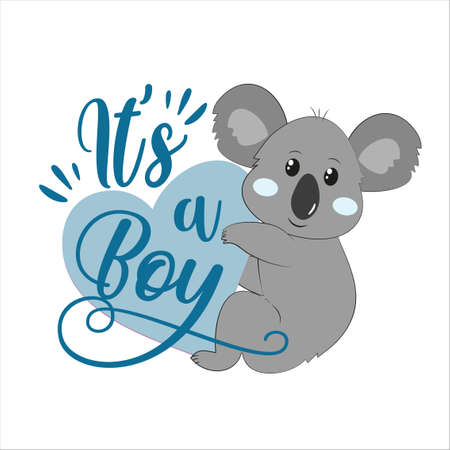 It's a boy - Newborn greeting with a cute koala. Good for textile print, poster, greeting card, gender reveal party, baby shower and gifts design.のイラスト素材