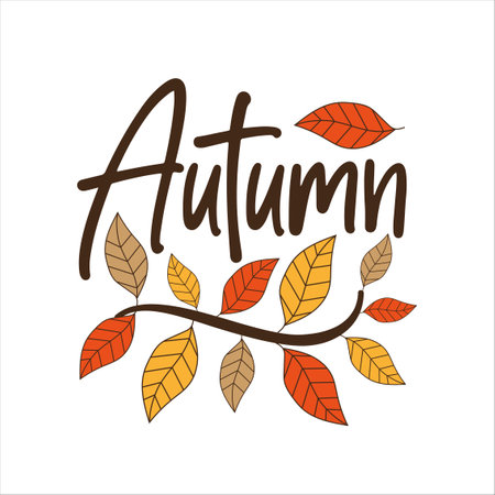 Autumn - typography with hand drawn autumn leaves.のイラスト素材