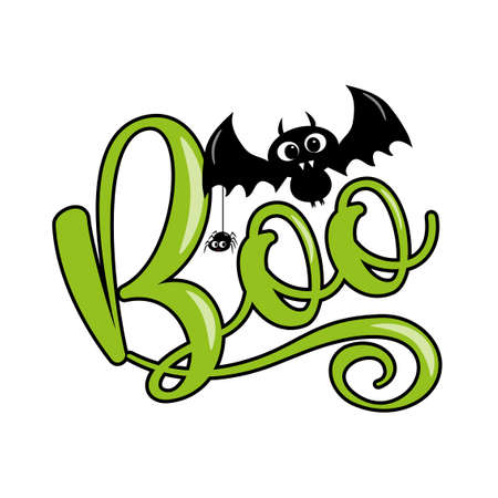 Boo - cute bat and spider. Good for t shirt print, poster, card, label, and decoration for Halloween.のイラスト素材